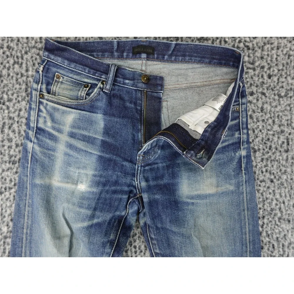 Uniqlo Kaihara Selvedge Jeans Mens 30x34 Blue Slim Fit Heavy Fade 321-447649